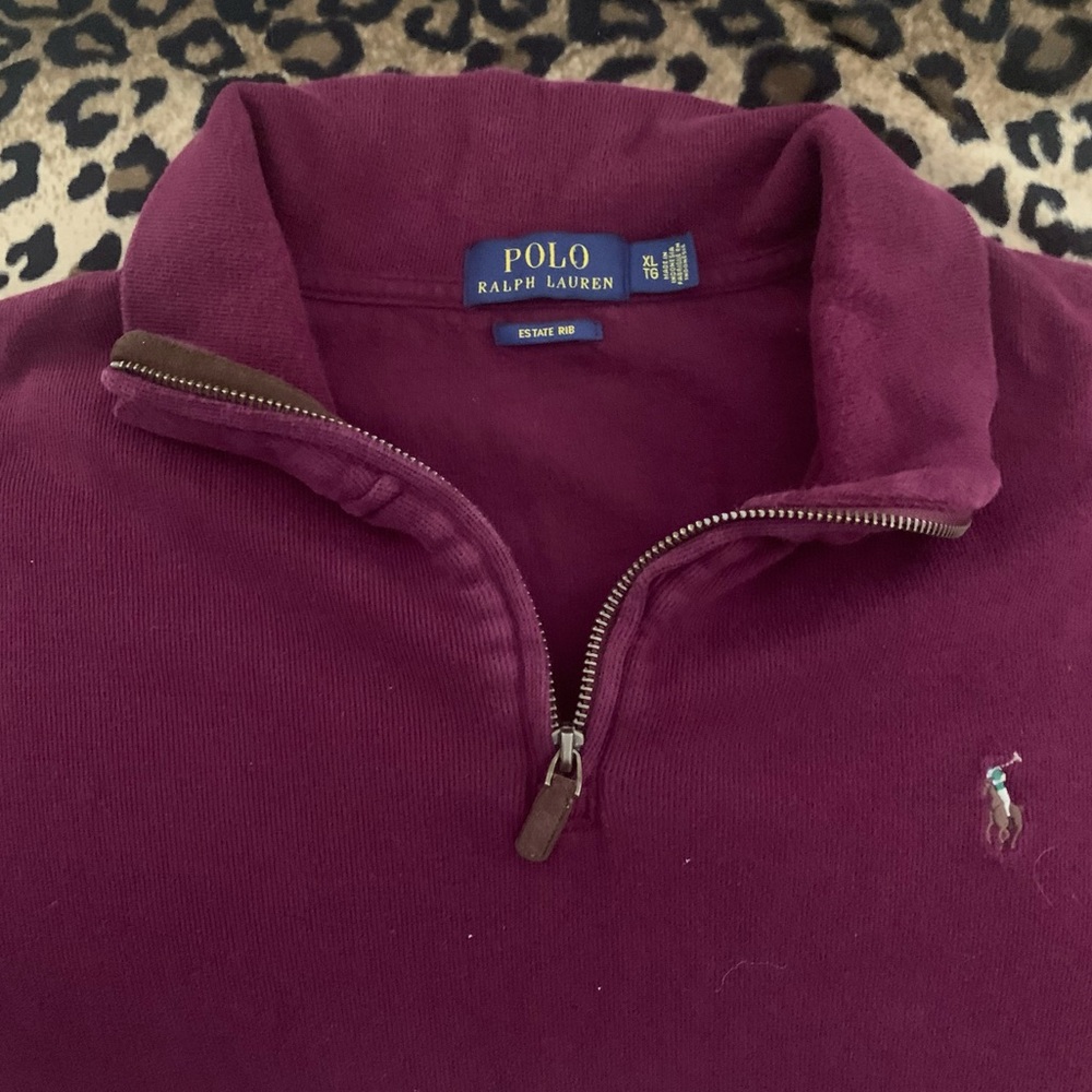 POLO All Cotton Burgundy Estate Rib Quarter Zip